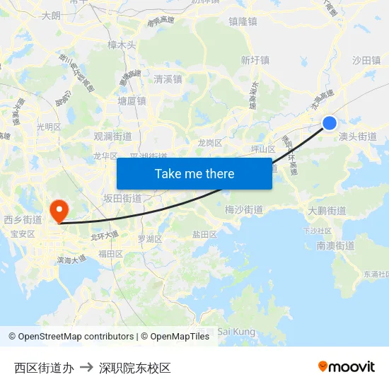 西区街道办 to 深职院东校区 map