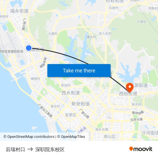 后瑞村口 to 深职院东校区 map