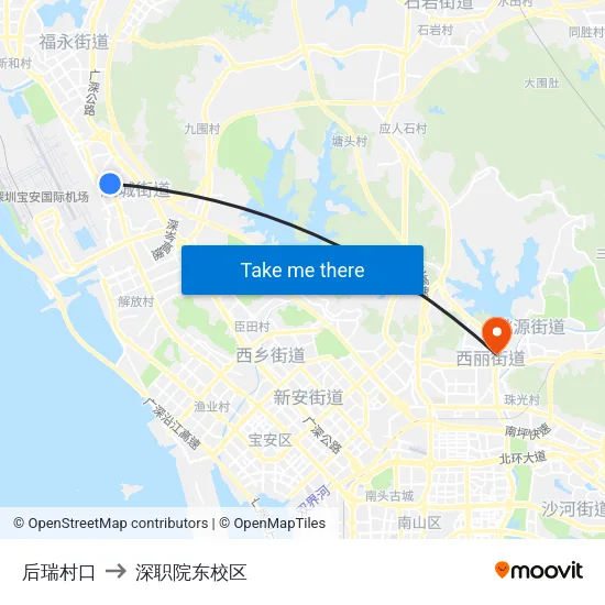 后瑞村口 to 深职院东校区 map
