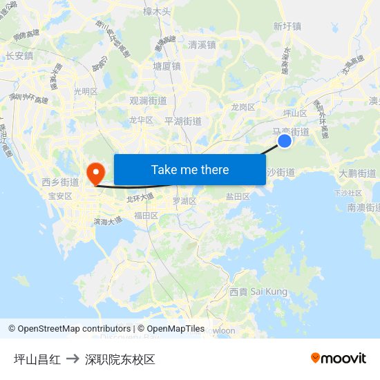 坪山昌红 to 深职院东校区 map