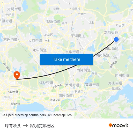 嶂背桥头 to 深职院东校区 map