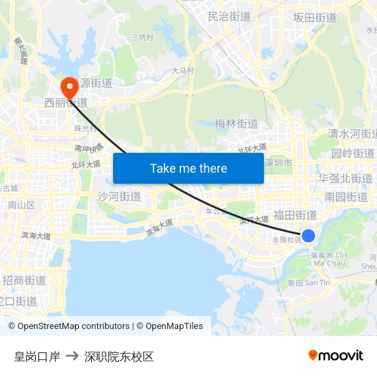 皇岗口岸 to 深职院东校区 map