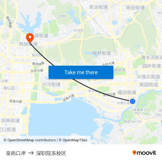 皇岗口岸 to 深职院东校区 map