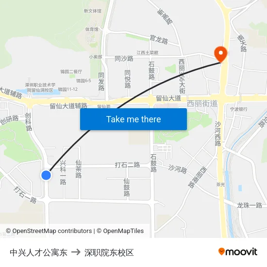 中兴人才公寓东 to 深职院东校区 map