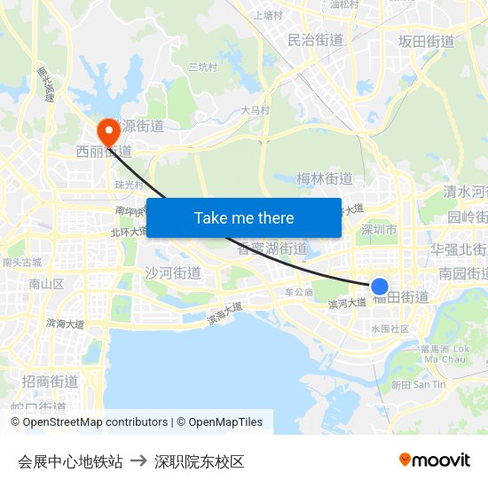 会展中心地铁站 to 深职院东校区 map