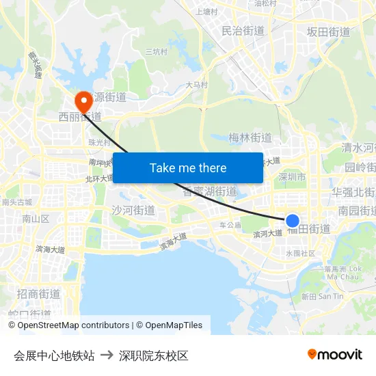 会展中心地铁站 to 深职院东校区 map