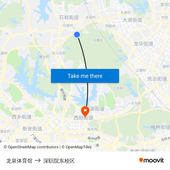 龙泉体育馆 to 深职院东校区 map