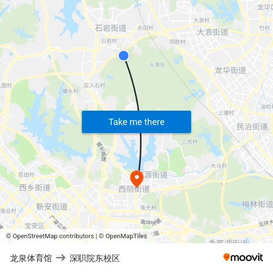 龙泉体育馆 to 深职院东校区 map