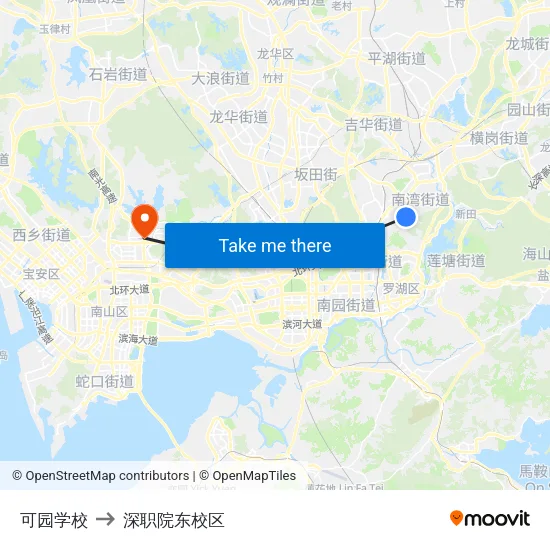 可园学校 to 深职院东校区 map