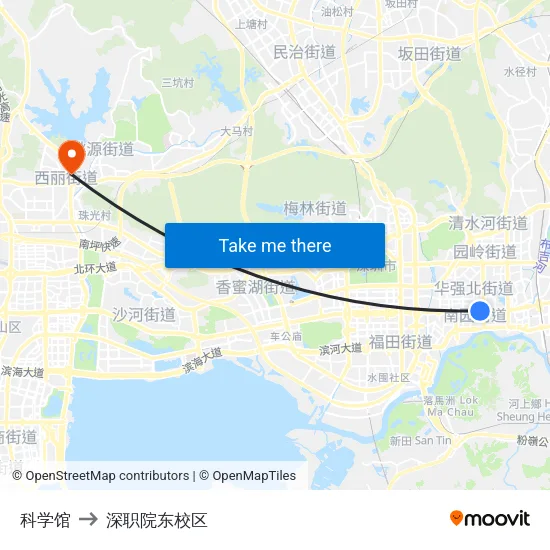 科学馆 to 深职院东校区 map