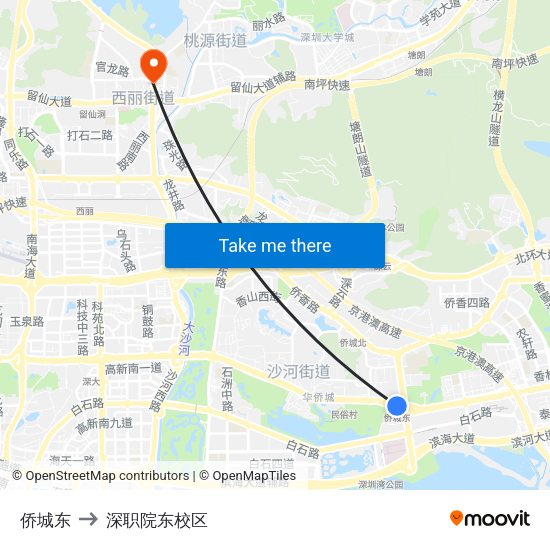 侨城东 to 深职院东校区 map