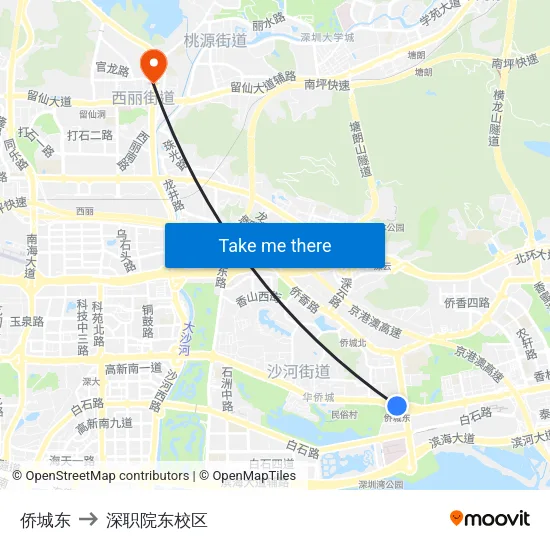 侨城东 to 深职院东校区 map
