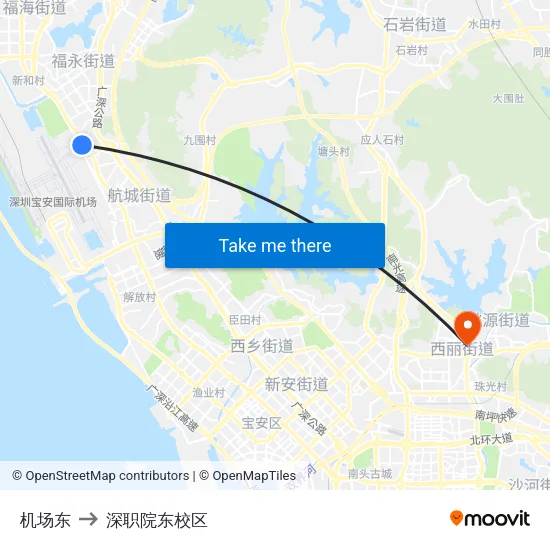 机场东 to 深职院东校区 map
