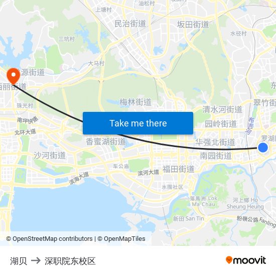 湖贝 to 深职院东校区 map