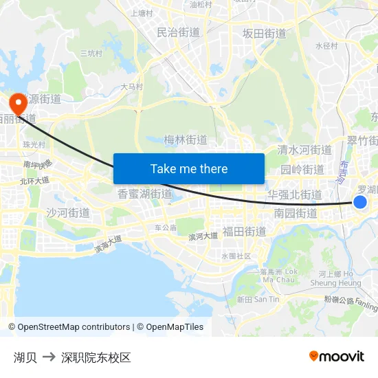 湖贝 to 深职院东校区 map