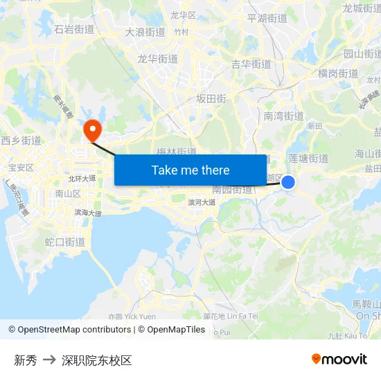 新秀 to 深职院东校区 map