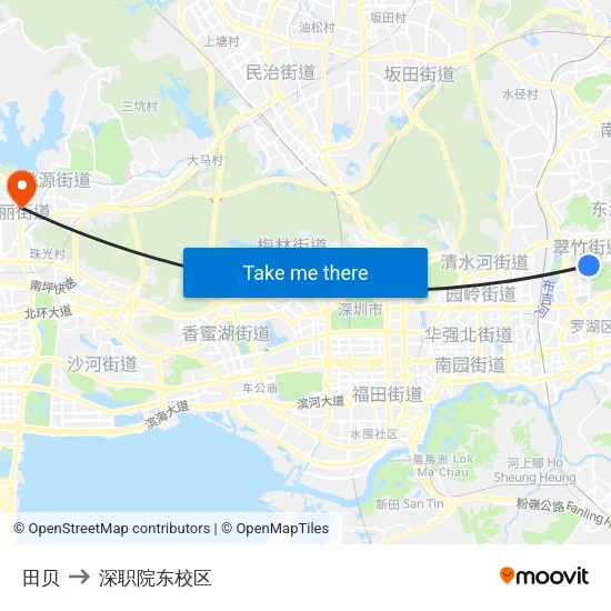 田贝 to 深职院东校区 map