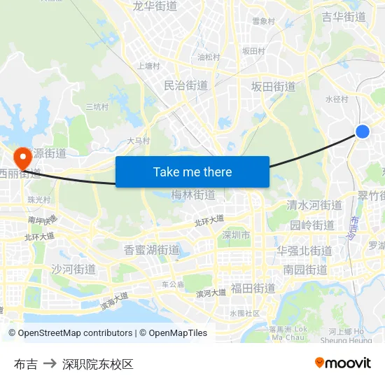 布吉 to 深职院东校区 map