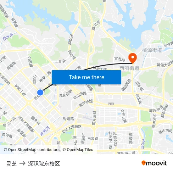 灵芝 to 深职院东校区 map