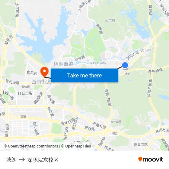 塘朗 to 深职院东校区 map