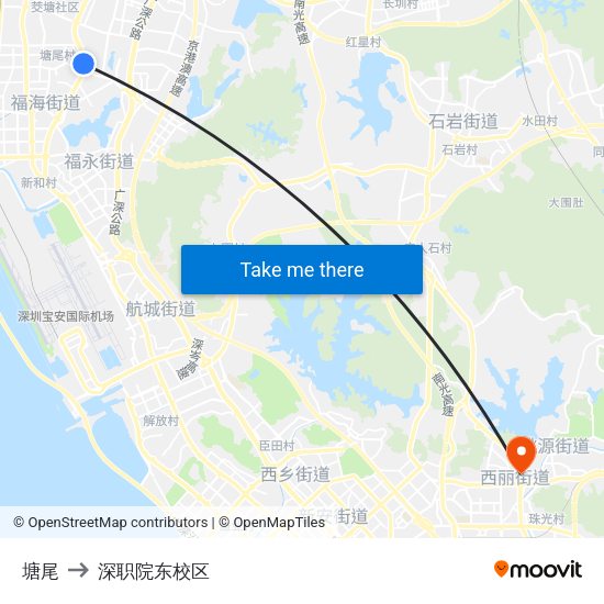 塘尾 to 深职院东校区 map