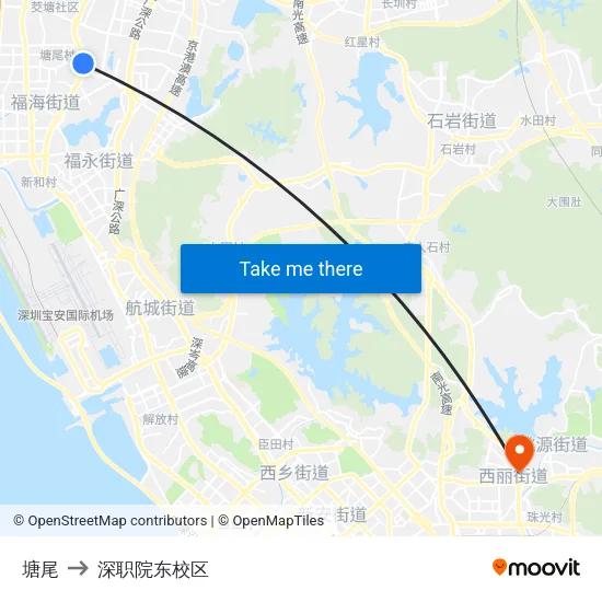 塘尾 to 深职院东校区 map