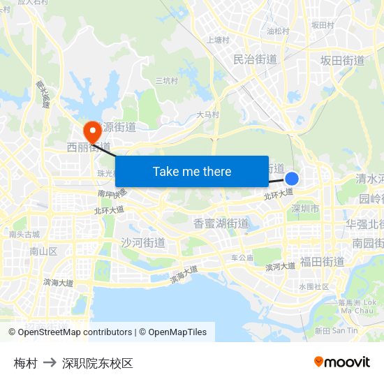 梅村 to 深职院东校区 map