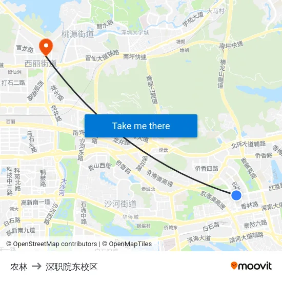 农林 to 深职院东校区 map