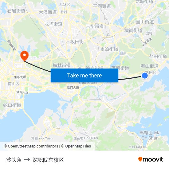 沙头角 to 深职院东校区 map