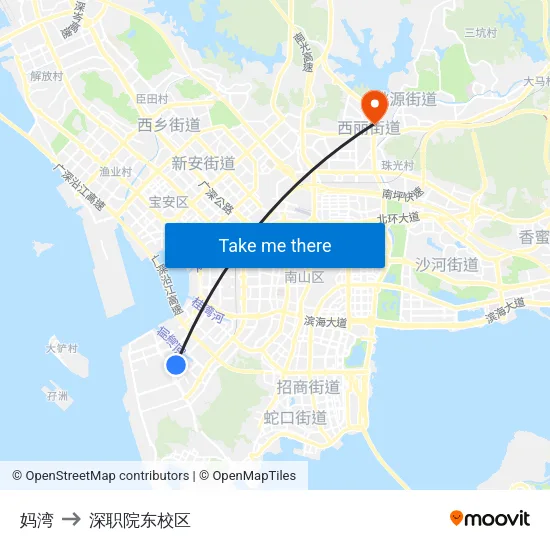 妈湾 to 深职院东校区 map