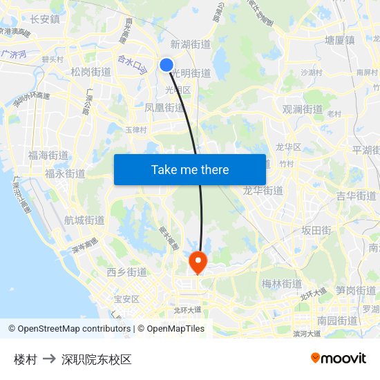 楼村 to 深职院东校区 map