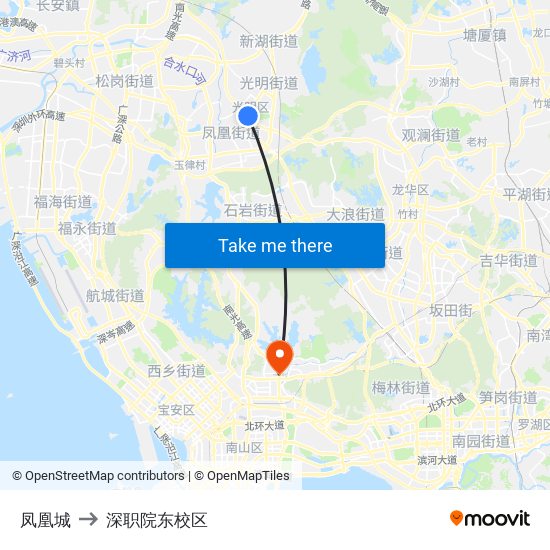 凤凰城 to 深职院东校区 map