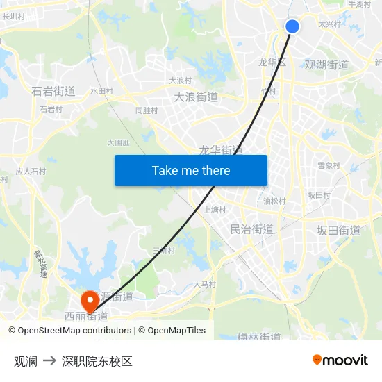 观澜 to 深职院东校区 map