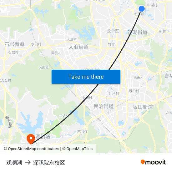 观澜湖 to 深职院东校区 map