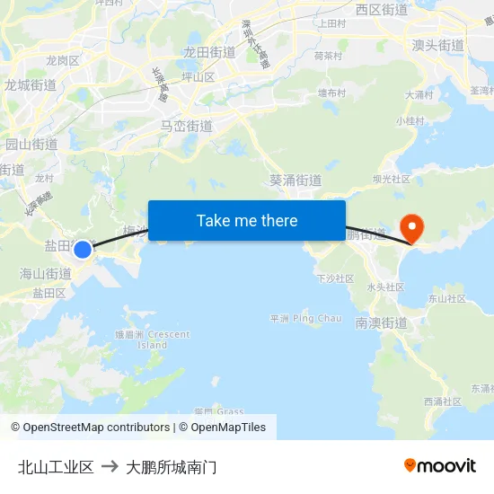 北山工业区 to 大鹏所城南门 map