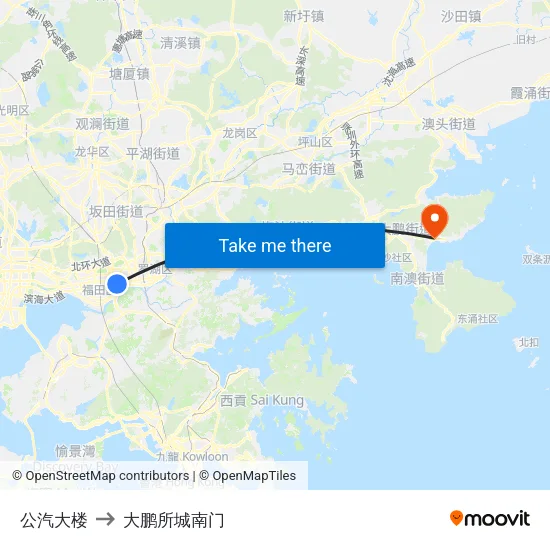 公汽大楼 to 大鹏所城南门 map