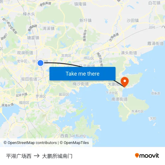 平湖广场西 to 大鹏所城南门 map