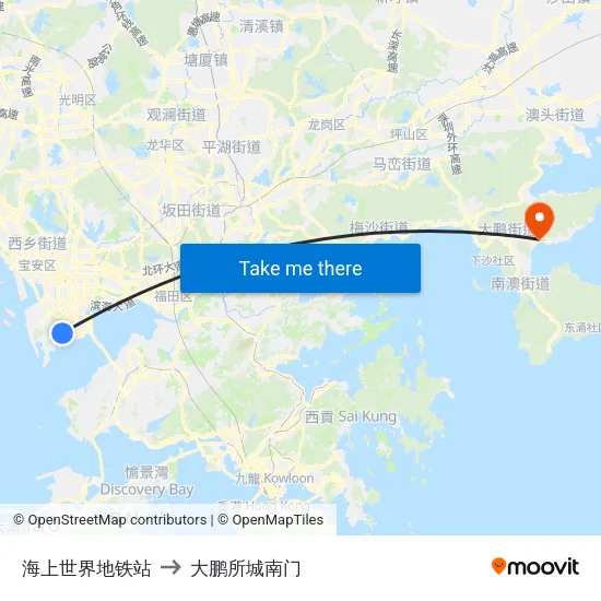 海上世界地铁站 to 大鹏所城南门 map