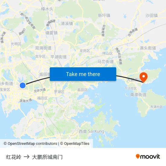 红花岭 to 大鹏所城南门 map