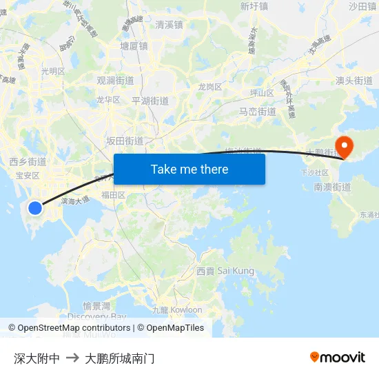 深大附中 to 大鹏所城南门 map