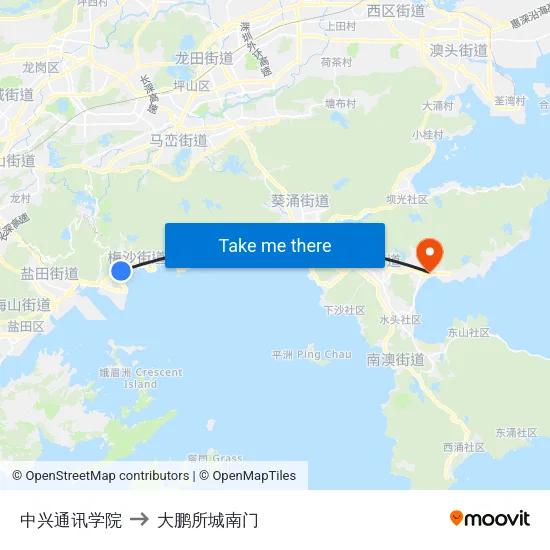中兴通讯学院 to 大鹏所城南门 map