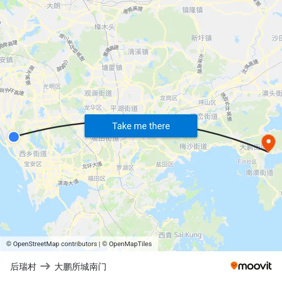 后瑞村 to 大鹏所城南门 map