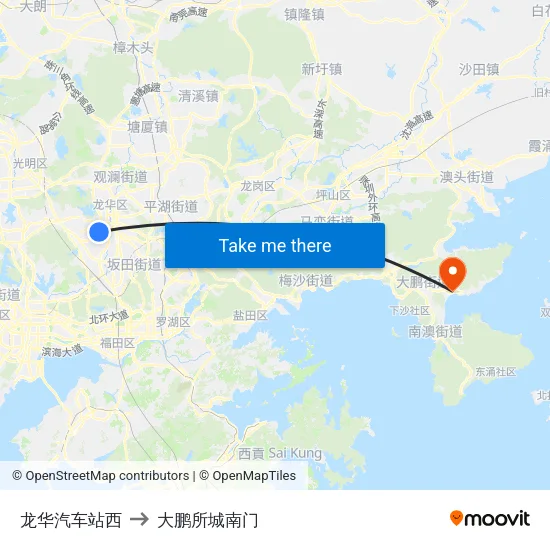 龙华汽车站西 to 大鹏所城南门 map