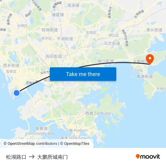 松湖路口 to 大鹏所城南门 map