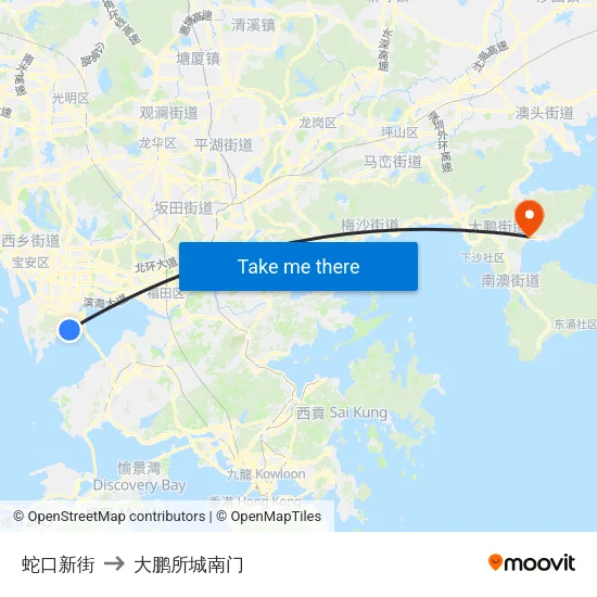 蛇口新街 to 大鹏所城南门 map