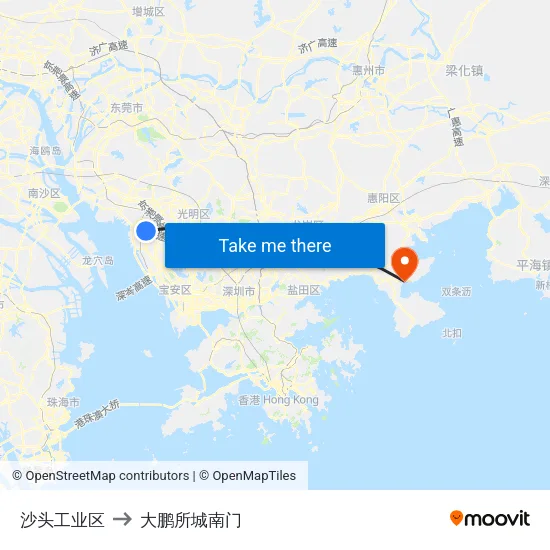 沙头工业区 to 大鹏所城南门 map