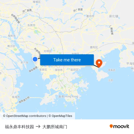 福永鼎丰科技园 to 大鹏所城南门 map