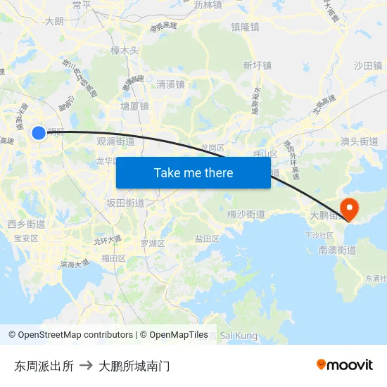 东周派出所 to 大鹏所城南门 map