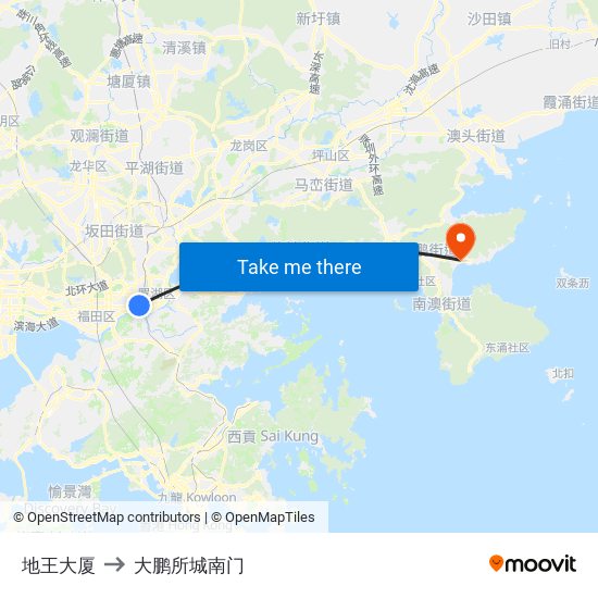 地王大厦 to 大鹏所城南门 map