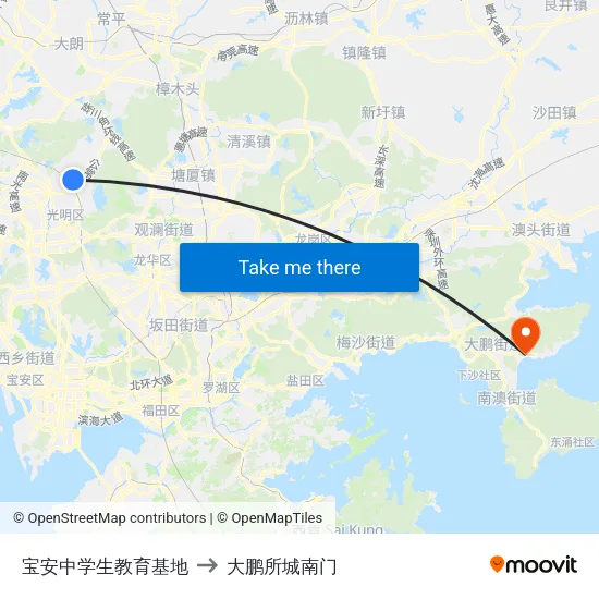 宝安中学生教育基地 to 大鹏所城南门 map